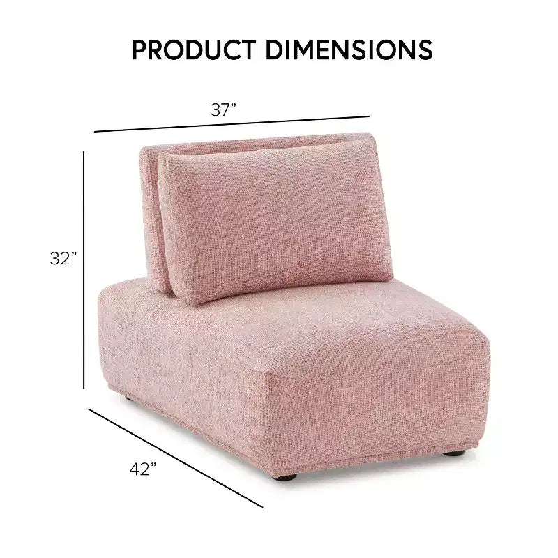 HOMES: Inside + Out Povoa, Chaise sans accoudoirs trapézoïdale modulaire moderne en chenille avec dossier extensible, Rose