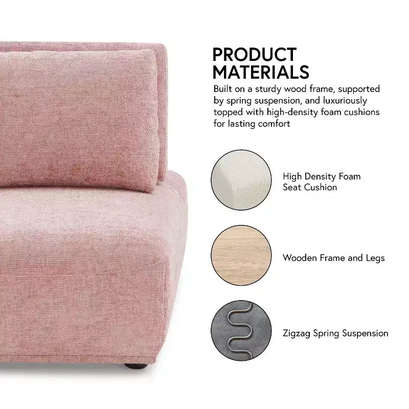 HOMES: Inside + Out Povoa, Chaise sans accoudoirs trapézoïdale modulaire moderne en chenille avec dossier extensible, Rose