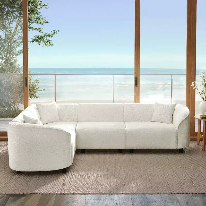 Christopher Knight Home Isolde Canapé d'angle incurvé contemporain 4 places en tissu bouclé 104" beige