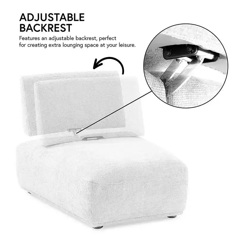 SALONS : Intérieur + Extérieur Fauteuil sans accoudoirs modulaire moderne Povoa en chenille avec dossier extensible blanc