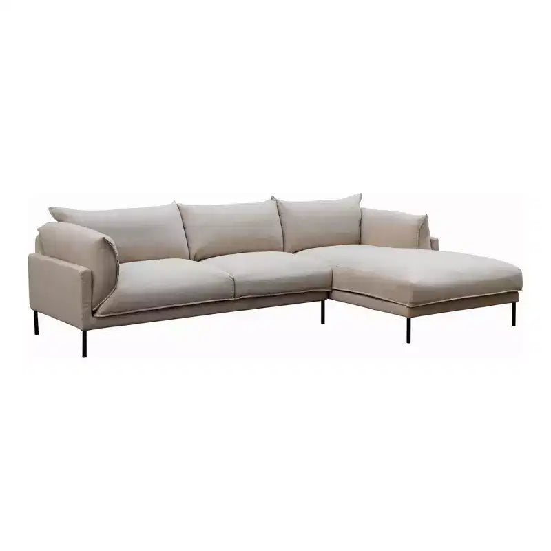 Sabula Sectionnel Droit Sable Beige - Alder Bay : Mélange Lin, Coussins Garnis de Plumes, Structure en Bois