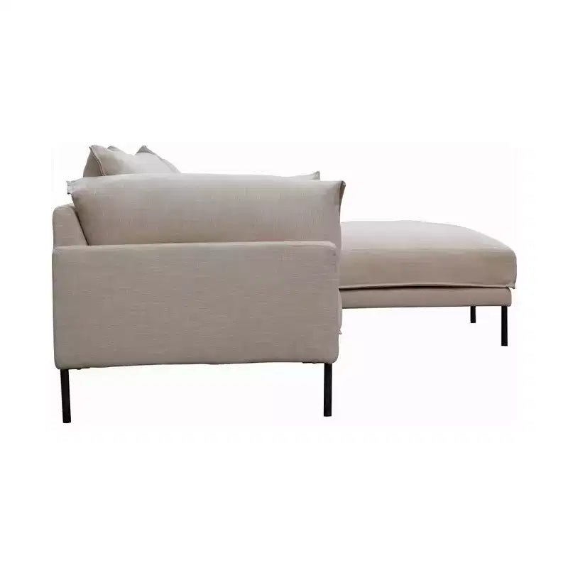 Sabula Sectionnel Droit Sable Beige - Alder Bay : Mélange Lin, Coussins Garnis de Plumes, Structure en Bois