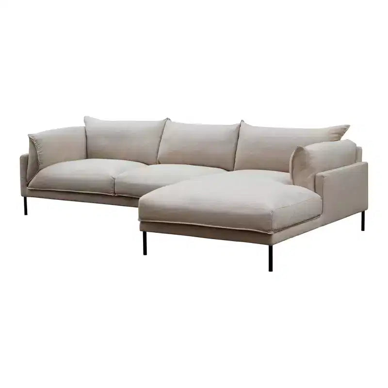 Sabula Sectionnel Droit Sable Beige - Alder Bay : Mélange Lin, Coussins Garnis de Plumes, Structure en Bois