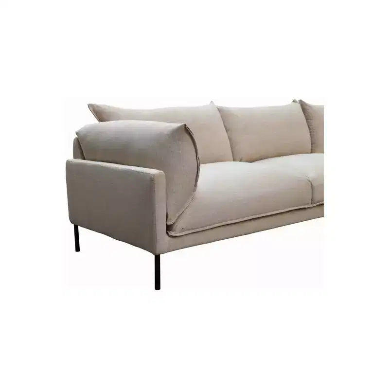 Sabula Sectionnel Droit Sable Beige - Alder Bay : Mélange Lin, Coussins Garnis de Plumes, Structure en Bois