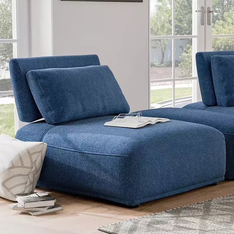 MAISON : Intérieur + Extérieur Fauteuil sans accoudoirs modulaire moderne Povoa en chenille avec dossier extensible Bleu