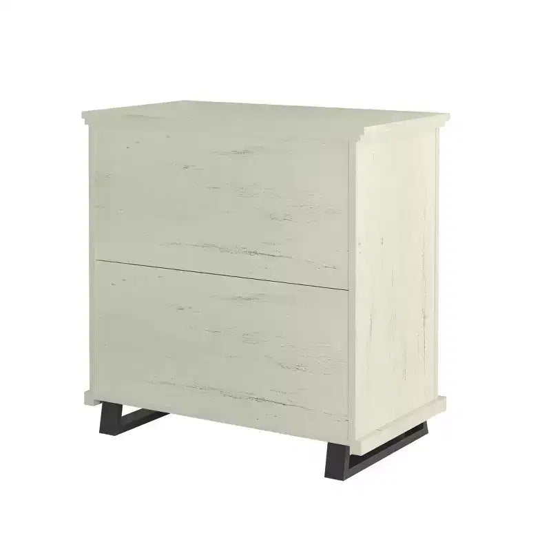 Commode Festivo 3 pièces contemporaine 24 po à 5 tiroirs et table de nuit à 3 tiroirs, blanc cassé aspect scié : MDF, pieds en métal, dispositif anti-basculement