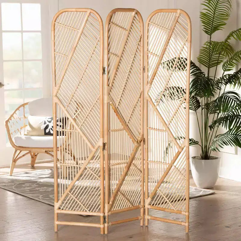 bali & pari Firenze Cloison de Séparation en Rotin Marron Naturel: Fabriqué à la main, Trois Panneaux, Design Bohème, Aucun Assemblage Requis