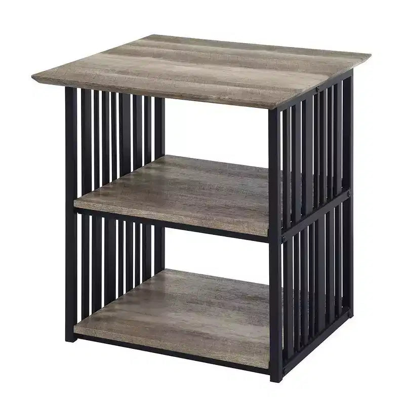 22" Zudora Nightstand Antique Oak and Black Finish - Acme Furniture: Metal Frame, Open Shelf, No Assembly Required