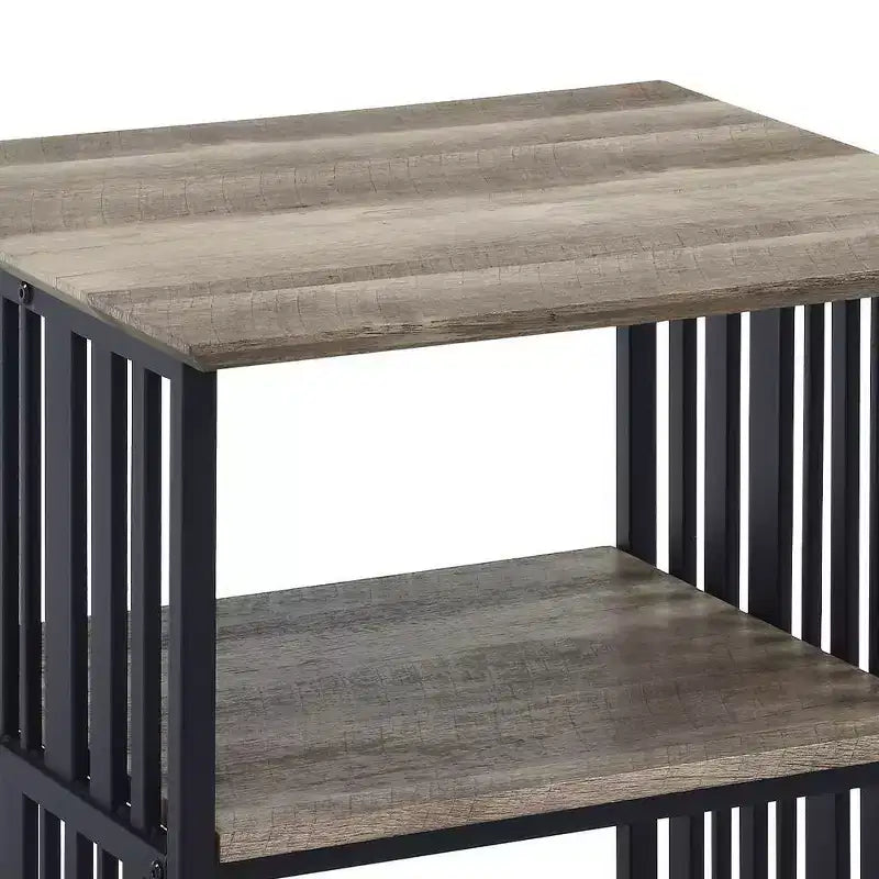 Table de Chevet Zudora 22 po Finition Chêne Antiqué et Noir - Acme Furniture : Cadre Métallique, Étagère Ouverte, Aucun Assemblage Requis
