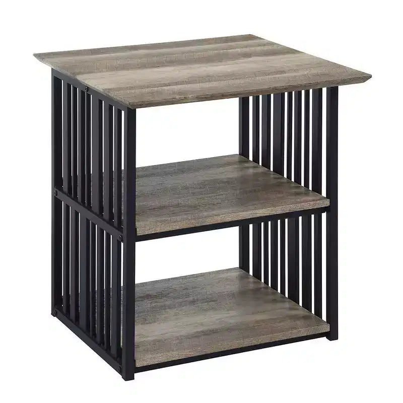 Table de Chevet Zudora 22 po Finition Chêne Antiqué et Noir - Acme Furniture : Cadre Métallique, Étagère Ouverte, Aucun Assemblage Requis