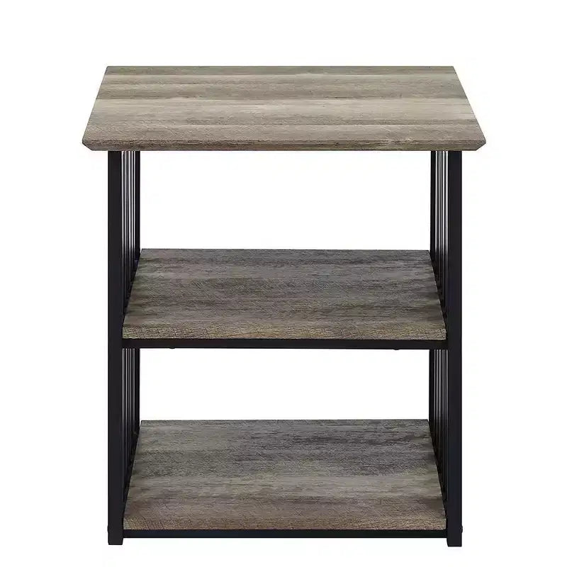 Table de Chevet Zudora 22 po Finition Chêne Antiqué et Noir - Acme Furniture : Cadre Métallique, Étagère Ouverte, Aucun Assemblage Requis