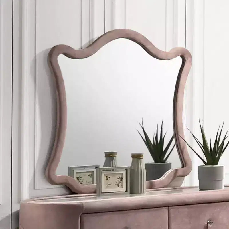 Acme Furniture Miroir de commode Salonia en velours rose