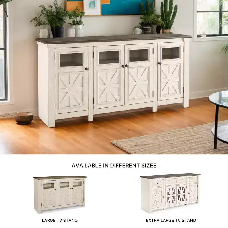 Meuble TV Bolanburg très grand pour téléviseurs jusqu'à 74" blanc cassé : Meuble de divertissement - Signature Design by Ashley