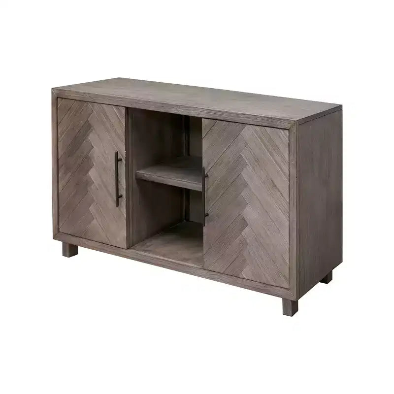 Palisade Console TV Stand for TVs up to 60" Gray - Martin Furniture: Herringbone Pattern, Iron Hardware