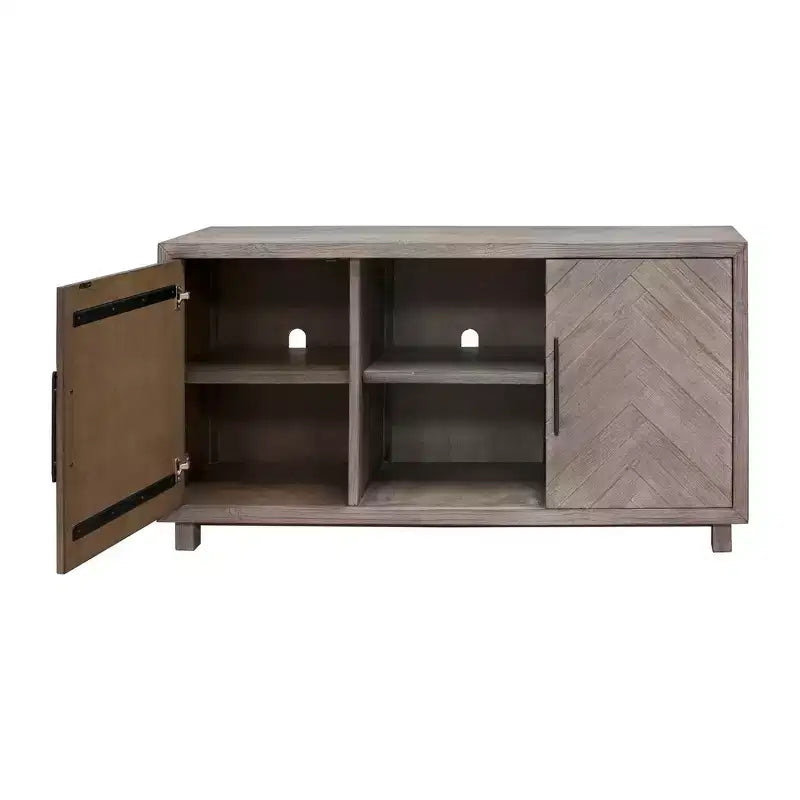 Meuble TV console Palisade pour téléviseurs jusqu'à 60 po gris - Martin Furniture : motif à chevrons, quincaillerie en fer