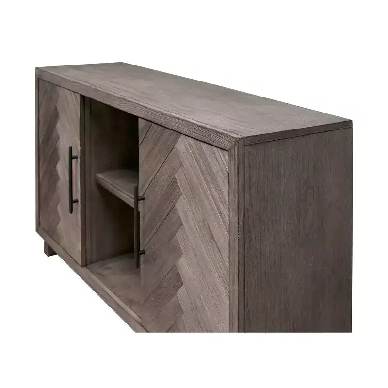 Meuble TV console Palisade pour téléviseurs jusqu'à 60 po gris - Martin Furniture : motif à chevrons, quincaillerie en fer