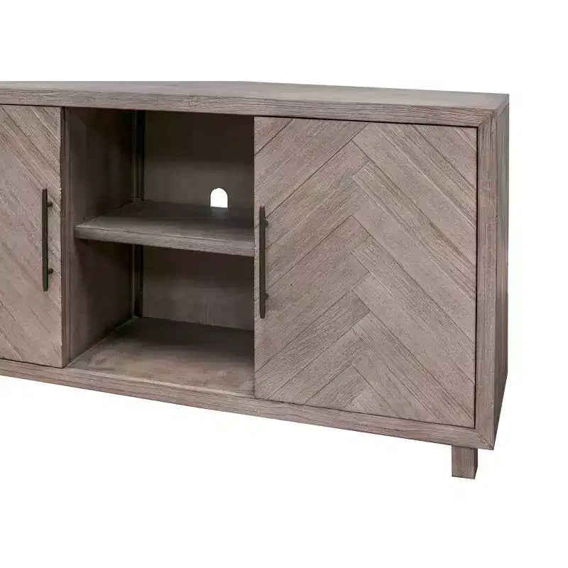 Meuble TV console Palisade pour téléviseurs jusqu'à 60 po gris - Martin Furniture : motif à chevrons, quincaillerie en fer