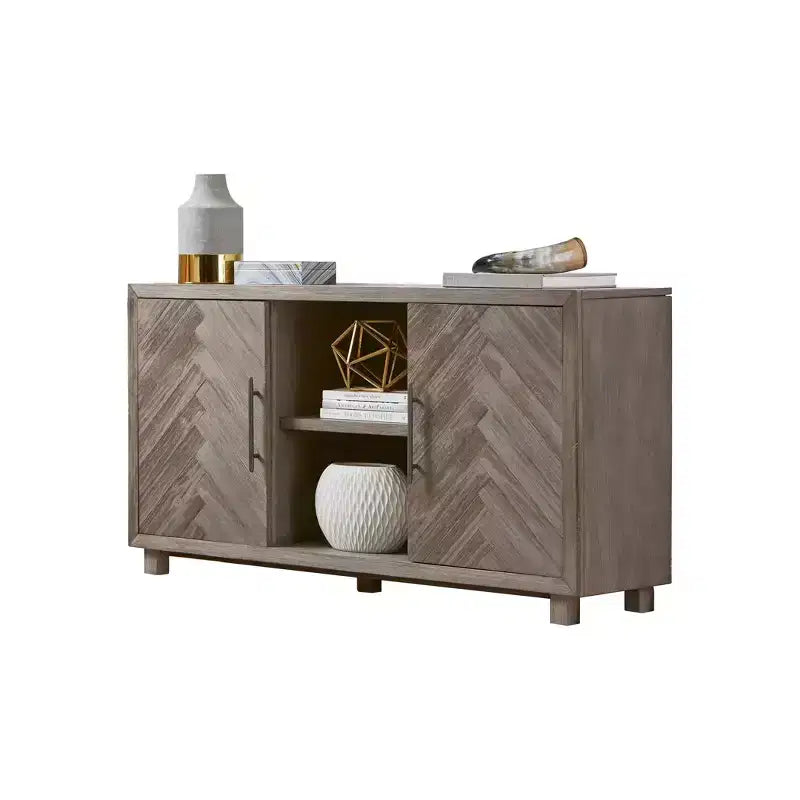 Meuble TV console Palisade pour téléviseurs jusqu'à 60 po gris - Martin Furniture : motif à chevrons, quincaillerie en fer