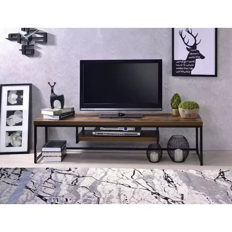 Meuble TV Bob pour téléviseurs jusqu'à 59" finition chêne vieilli/métal noir - Acme Furniture : Console robuste pour écran de télévision