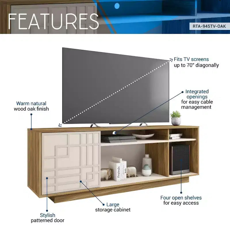 Meuble TV contemporain Techni Mobili pour téléviseurs jusqu'à 70" chêne : Meuble de rangement et divertissement moderne avec gestion des câbles