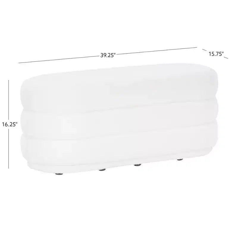 Linon Ottoman oblong Delcy 41,2 cm en fausse peau de mouton : Accent douillet de style Mid-Century, pieds en bois