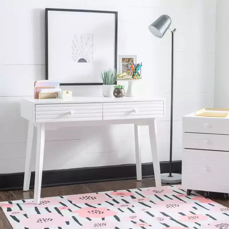 Bureau moderne du milieu du siècle à 2 tiroirs Wedeln 42 po, finition bois blanc - Powell : Meubles de bureau à domicile