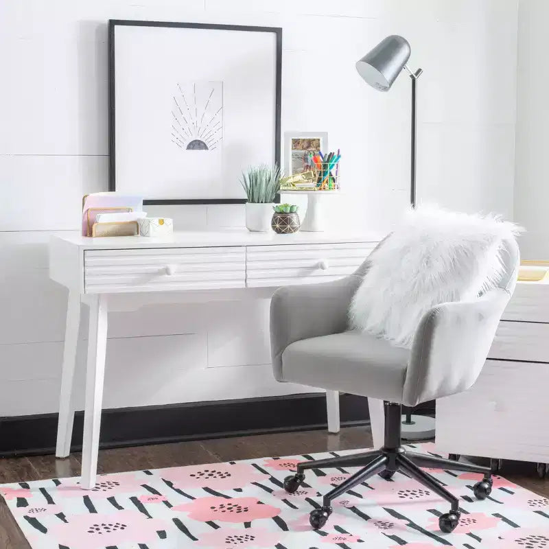 Bureau moderne du milieu du siècle à 2 tiroirs Wedeln 42 po, finition bois blanc - Powell : Meubles de bureau à domicile