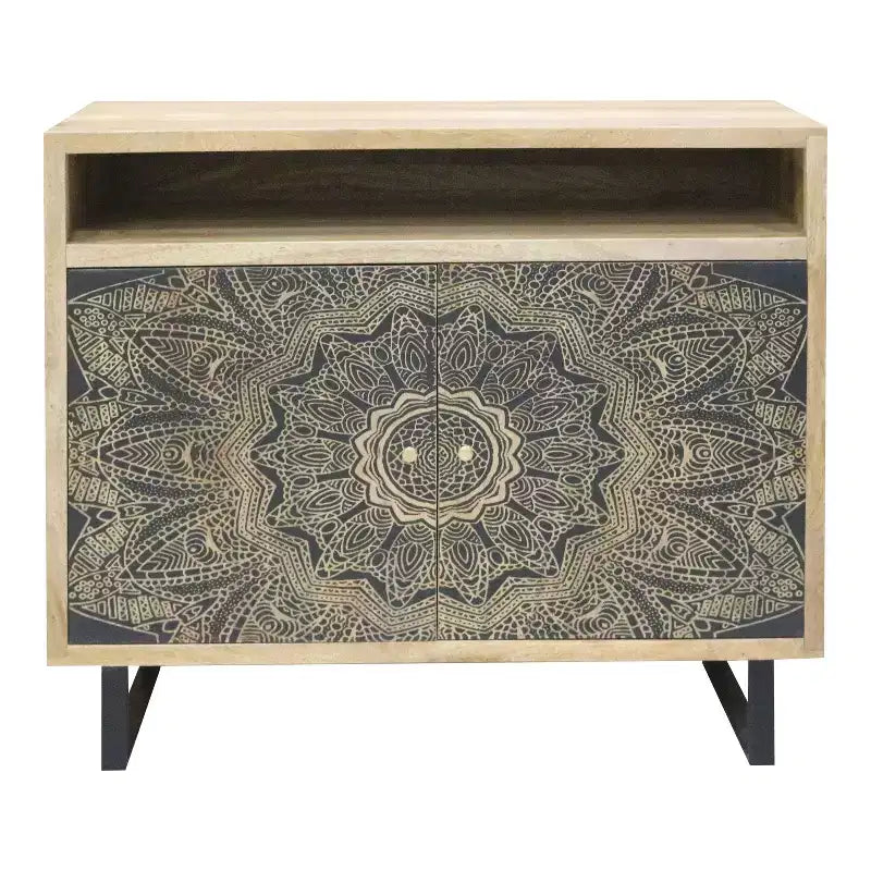 Kismire Bohemian Solid Mango Wood Accent Cabinet with Screen Printed Pattern Natural - HOMES: Inside + Out : Rangement et Style