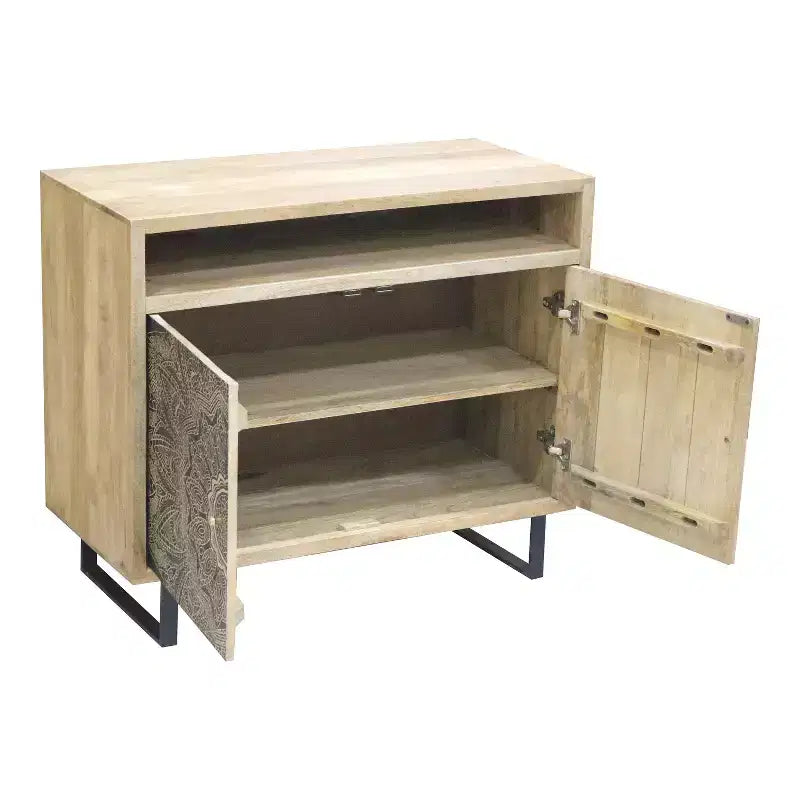 Kismire Bohemian Solid Mango Wood Accent Cabinet with Screen Printed Pattern Natural - HOMES: Inside + Out : Rangement et Style