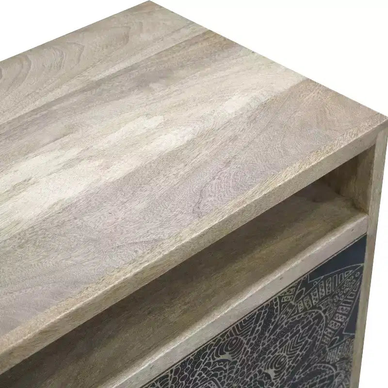 Kismire Bohemian Solid Mango Wood Accent Cabinet with Screen Printed Pattern Natural - HOMES: Inside + Out : Rangement et Style