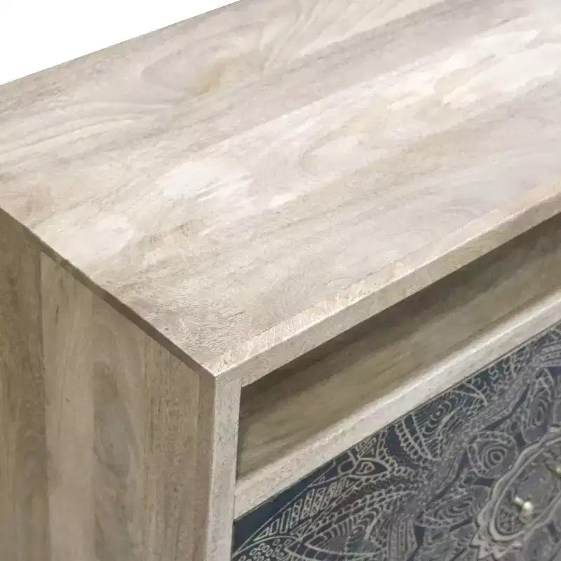 Kismire Bohemian Solid Mango Wood Accent Cabinet with Screen Printed Pattern Natural - HOMES: Inside + Out : Rangement et Style
