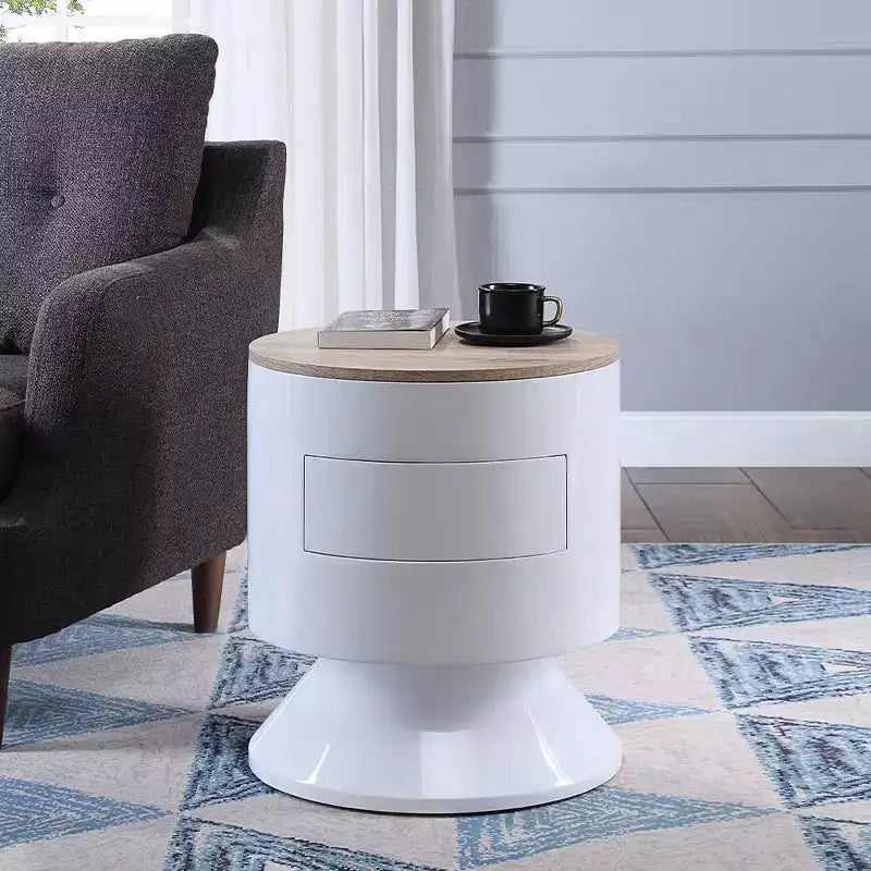 Table d'appoint Otith 19" Blanc laqué - Acme Furniture : Ronde, Aucun assemblage, Patins métalliques