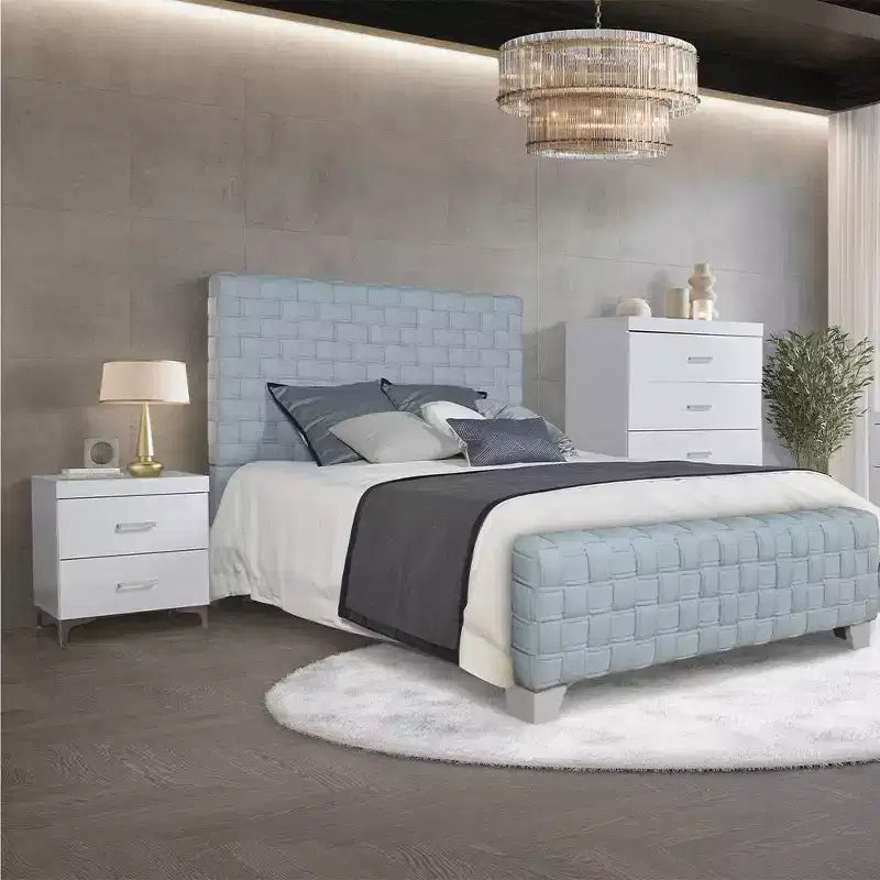 Lit Saree 91 po Acme Furniture Queen Chenille bleu sarcelle clair/Fini gris