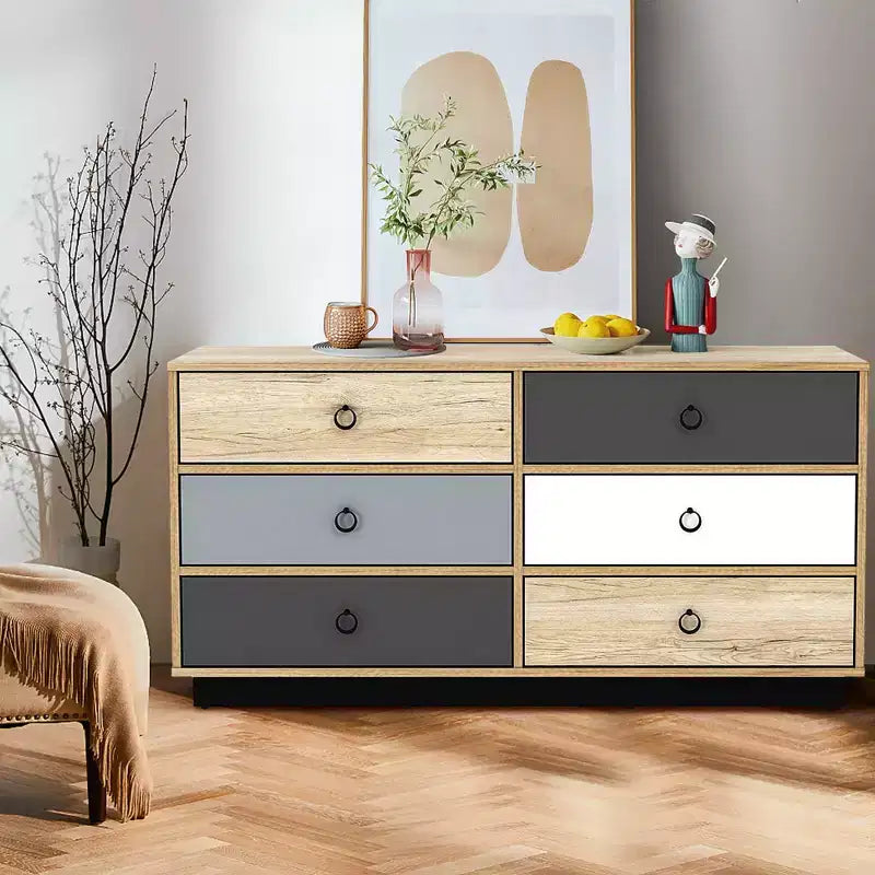 Costway Commode Double 6 Tiroirs Tour de Rangement pour Chambre Couloir Entrée