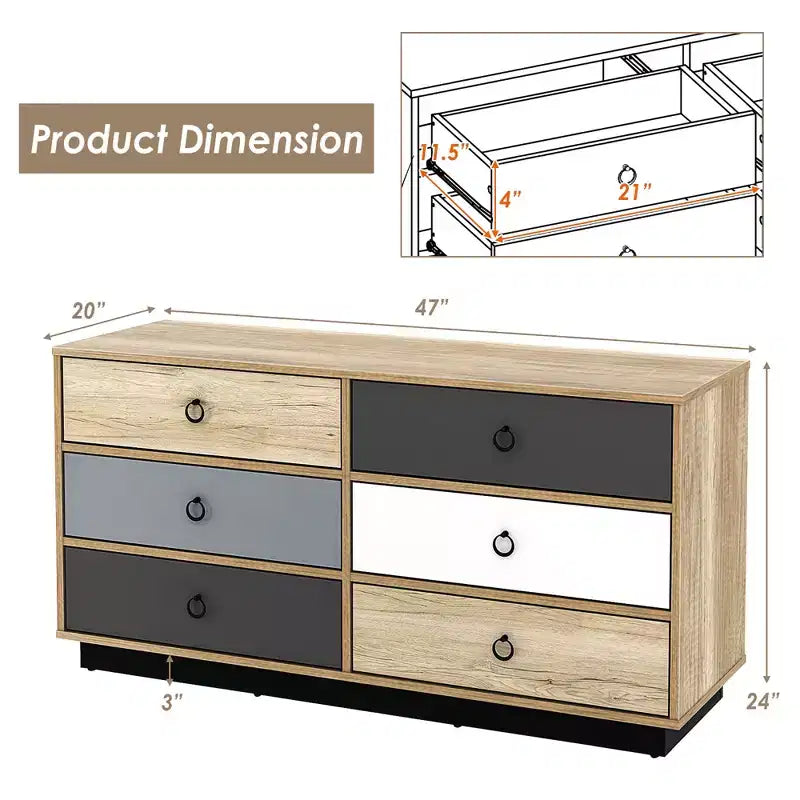 Costway Commode Double 6 Tiroirs Tour de Rangement pour Chambre Couloir Entrée