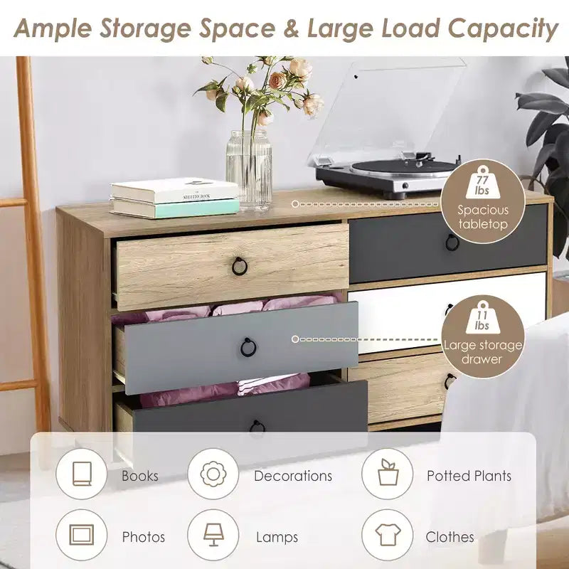 Costway Commode Double 6 Tiroirs Tour de Rangement pour Chambre Couloir Entrée