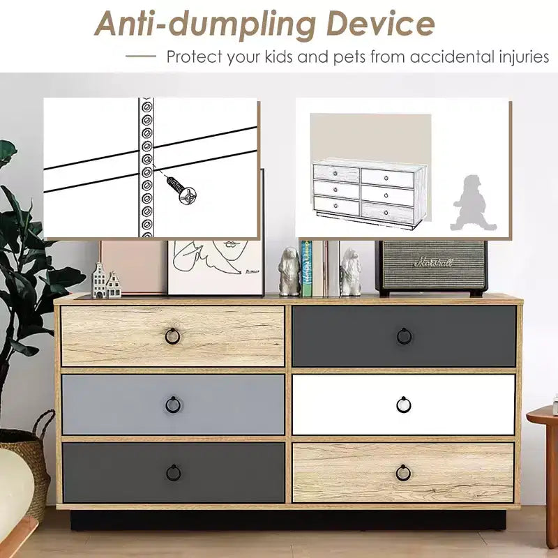 Costway Commode Double 6 Tiroirs Tour de Rangement pour Chambre Couloir Entrée