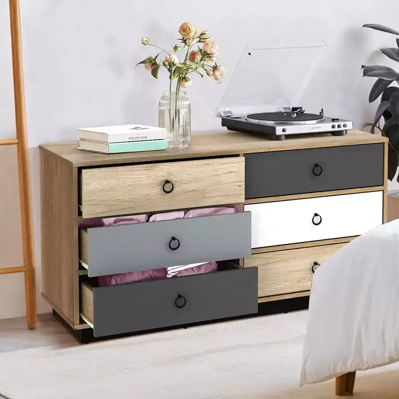 Costway Commode Double 6 Tiroirs Tour de Rangement pour Chambre Couloir Entrée