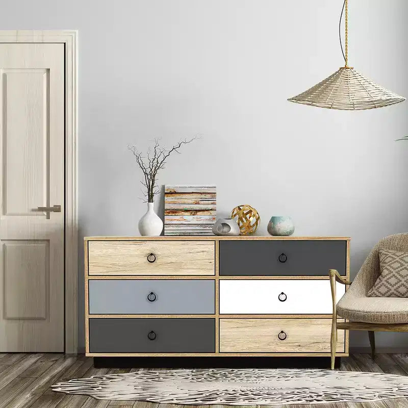 Costway Commode Double 6 Tiroirs Tour de Rangement pour Chambre Couloir Entrée