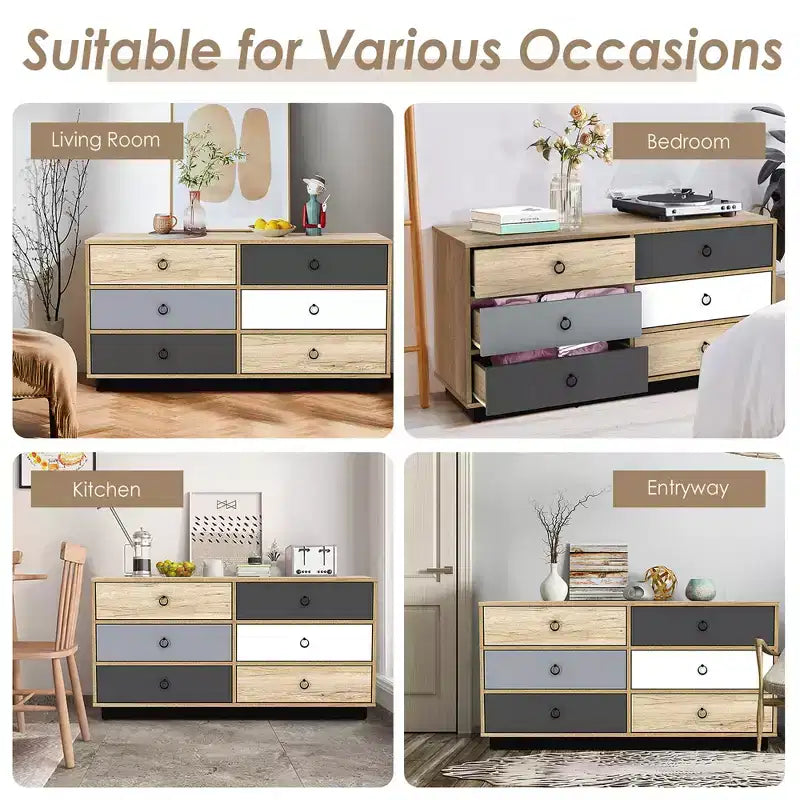Costway Commode Double 6 Tiroirs Tour de Rangement pour Chambre Couloir Entrée