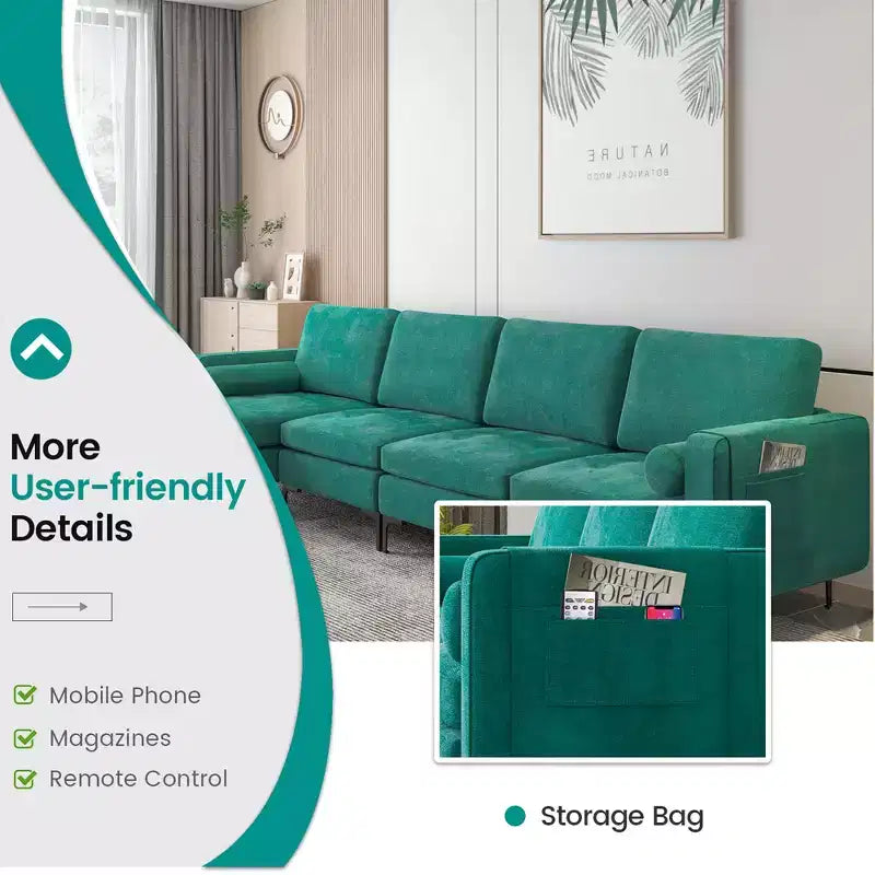Canapé d'angle modulable Costway avec méridienne réversible et 4 ports USB, coloris sarcelle