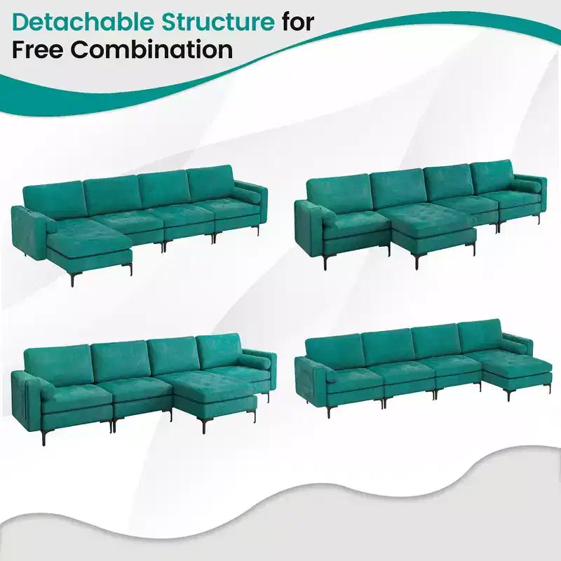 Canapé d'angle modulable Costway avec méridienne réversible et 4 ports USB, coloris sarcelle