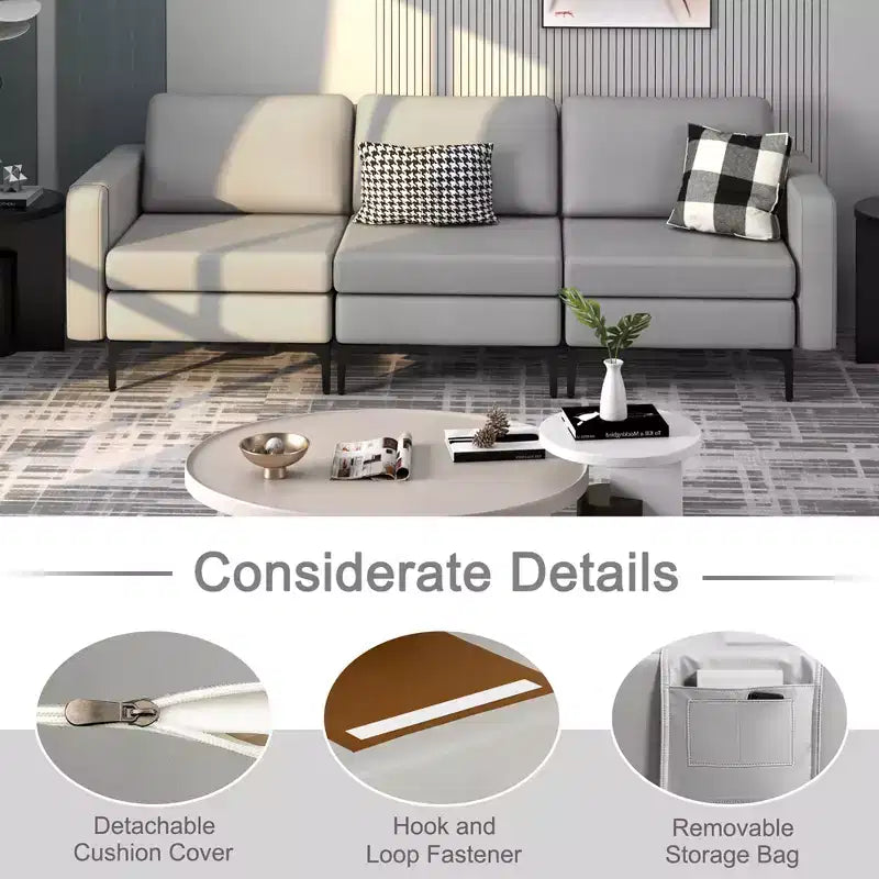 Canapé modulaire 3 places Costway avec ports USB et poche latérale de rangement