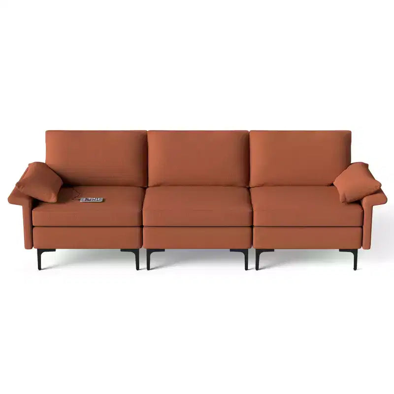Canapé modulaire moderne 3 places en tissu Costway avec ports USB et pieds en métal Rouge/Vert
