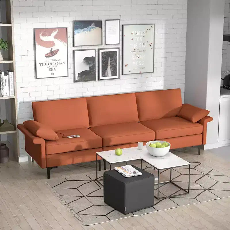 Canapé modulaire moderne 3 places en tissu Costway avec ports USB et pieds en métal Rouge/Vert