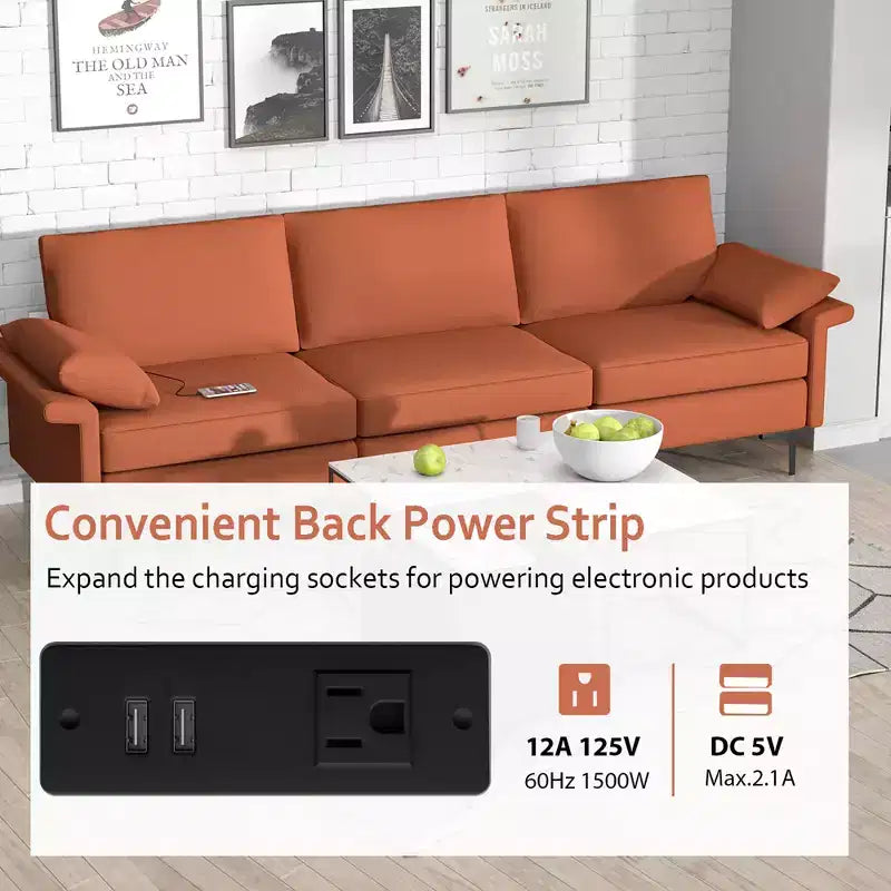 Canapé modulaire moderne 3 places en tissu Costway avec ports USB et pieds en métal Rouge/Vert