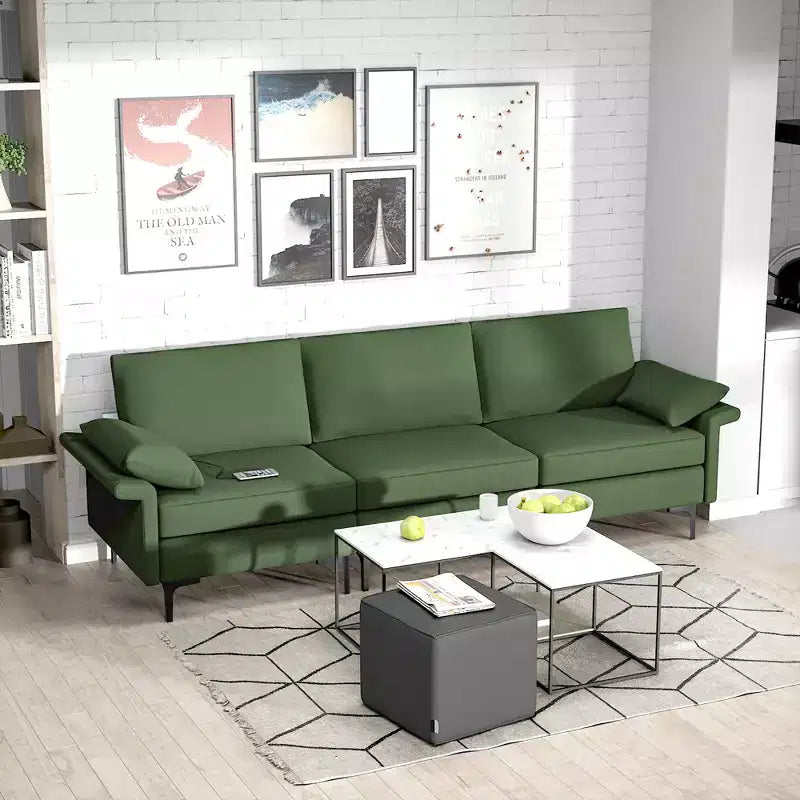 Canapé modulaire moderne 3 places en tissu Costway avec ports USB et pieds en métal Rouge/Vert