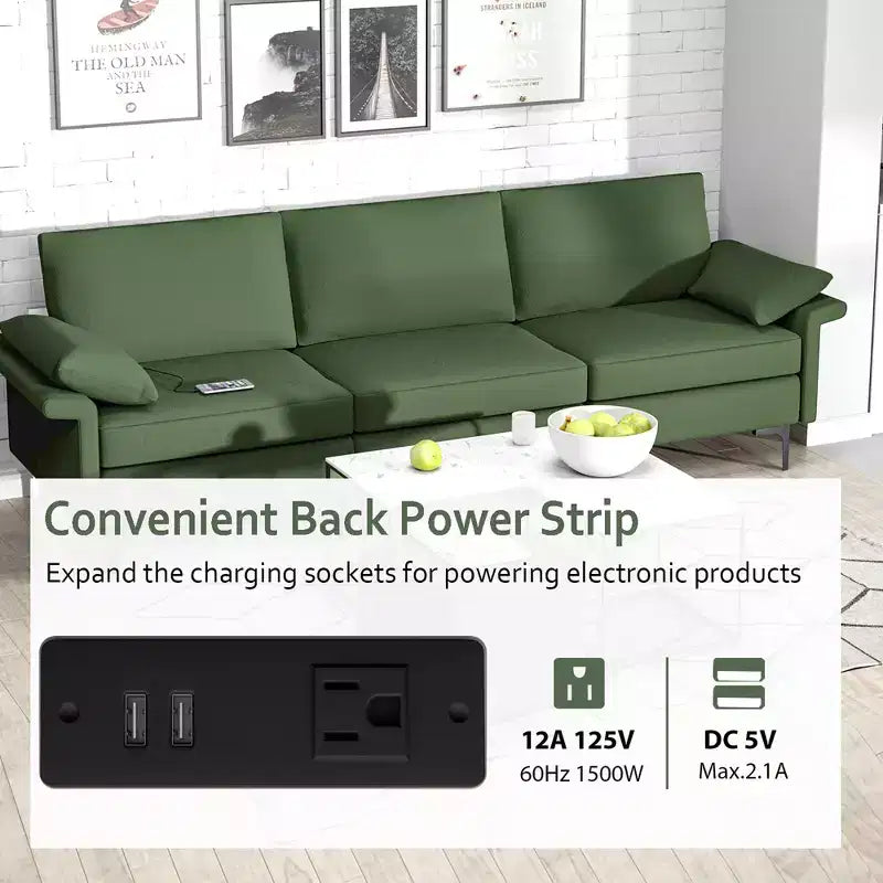Canapé modulaire moderne 3 places en tissu Costway avec ports USB et pieds en métal Rouge/Vert