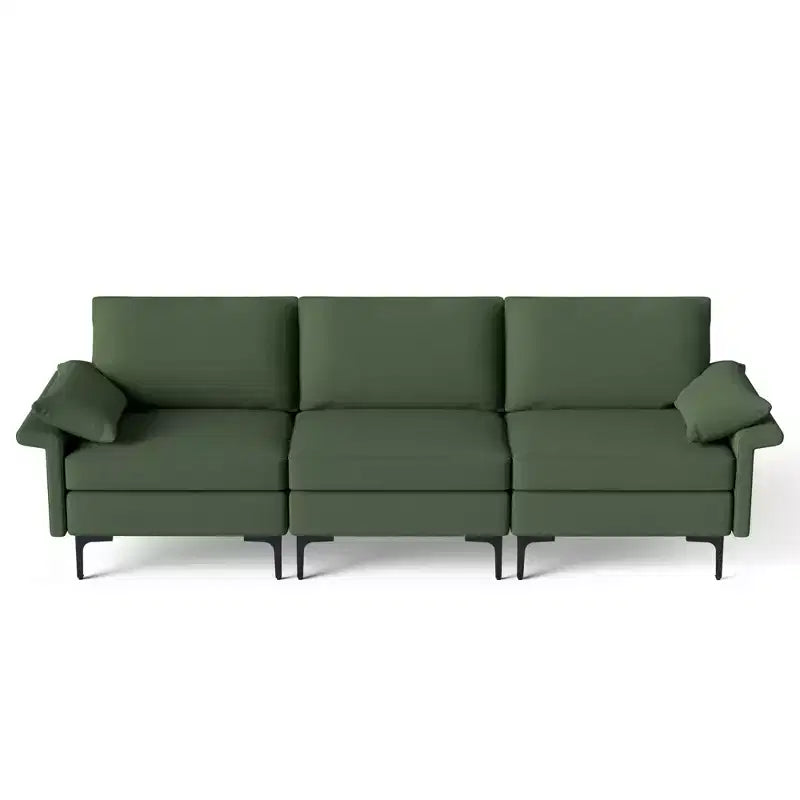 Canapé modulaire moderne 3 places en tissu Costway avec ports USB et pieds en métal Rouge/Vert