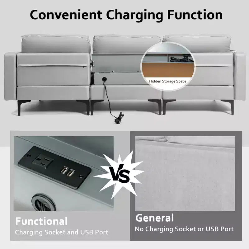 Canapé modulable en L Costway avec méridienne réversible et 2 ports USB